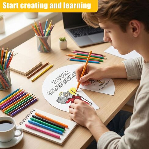 Lihaohaoxi Ten Commandments Coloring Craft - 24 مجموعة من الحرف اليدوية المسيحية لتلوين مجموعة عجلة الفن الديني الخاصة بك، 10 وصايا بطاقات فنية DIY لمستلزمات VBS in Kuwait