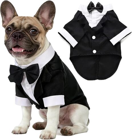 Dog Shirt Puppy Clothes, Pet Wedding Suit Formal Tuxedo with Black Bow Tie, Dog Outfit for Small Medium Dogs Cats, Dog Weding Attire Dress Up Cosplay Prince Costume Gentleman Apparel (X-Large, Black) in Saudi Arabia