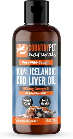 Wild Caught Pure Cod Liver Oil 16oz Highest Omega 3 1150mg/tsp, Highest Purity, High EPA/DHA, Vitamin A & D - Reduces Itching, Healthy Skin & Coat, Mobility, BPA-Free, Pump incl. in Saudi Arabia