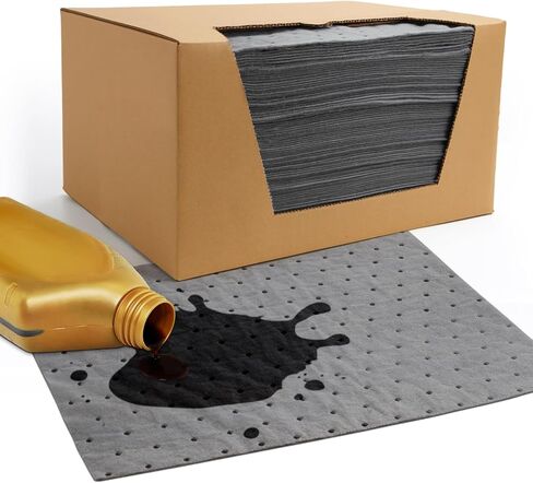 Upgrade 13"x9.8" Oil Absorbent Pads 100 Pack | Trimmable Mat with Professional-Grade Absorption for Workshop, Mechanic Shop, Home Garage Floor, Handles Oil, Water, Coolant & Chemicals in Kuwait
