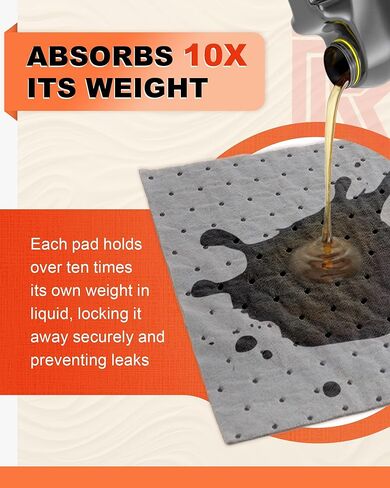Upgrade 13"x9.8" Oil Absorbent Pads 100 Pack | Trimmable Mat with Professional-Grade Absorption for Workshop, Mechanic Shop, Home Garage Floor, Handles Oil, Water, Coolant & Chemicals in Kuwait