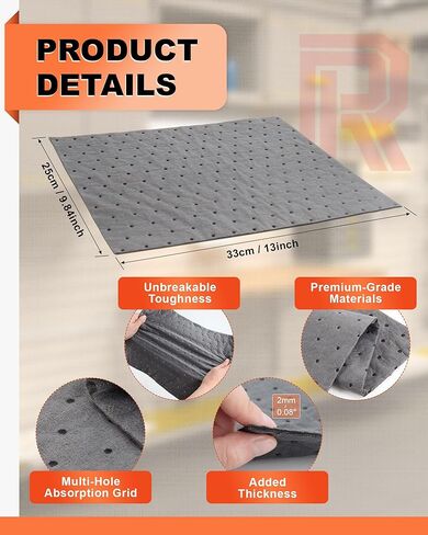 Upgrade 13"x9.8" Oil Absorbent Pads 100 Pack | Trimmable Mat with Professional-Grade Absorption for Workshop, Mechanic Shop, Home Garage Floor, Handles Oil, Water, Coolant & Chemicals in Kuwait