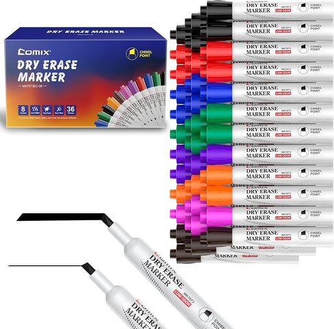 Comix Low Odor Dry Erase Markers, Chisel Tip Whiteboard Marker, 8 Assorted Colors Pack of 36 Markers for Classrooms Offices & Home Offices in Kuwait
