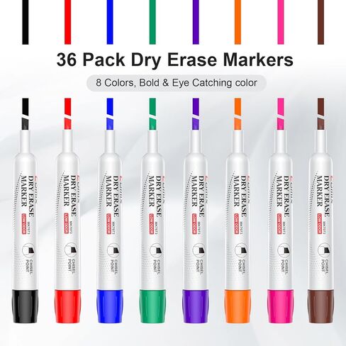 Comix Low Odor Dry Erase Markers, Chisel Tip Whiteboard Marker, 8 Assorted Colors Pack of 36 Markers for Classrooms Offices & Home Offices in Kuwait