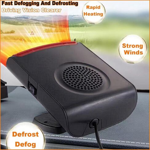 12V Portable Car Heater & Defroster, 3-in-1 Multi-Function Windshield Heater with Fast Heating, Defrost & Defog | 360° Adjustable Plug In Auto Heater for Vehicle, SUV, RV, Truck in Kuwait