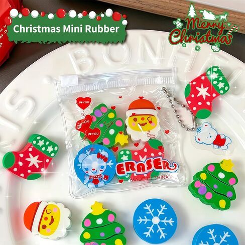 4-Pack Christmas Mini Erasers - Holiday-Themed Pencil Erasers Bulk Set - Cute Santa, Snowflake Designs in 3D with Non-Toxic PVC Material for Classroom Rewards, Gift Filling & School Prizes in Kuwait
