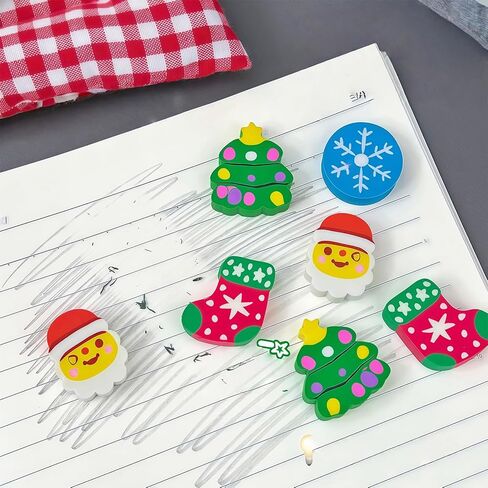 4-Pack Christmas Mini Erasers - Holiday-Themed Pencil Erasers Bulk Set - Cute Santa, Snowflake Designs in 3D with Non-Toxic PVC Material for Classroom Rewards, Gift Filling & School Prizes in Kuwait