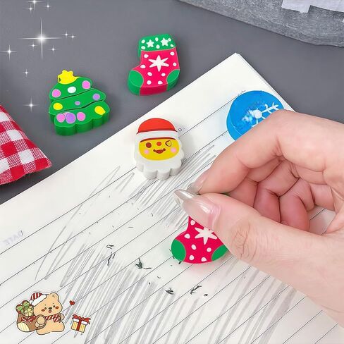 4-Pack Christmas Mini Erasers - Holiday-Themed Pencil Erasers Bulk Set - Cute Santa, Snowflake Designs in 3D with Non-Toxic PVC Material for Classroom Rewards, Gift Filling & School Prizes in Kuwait