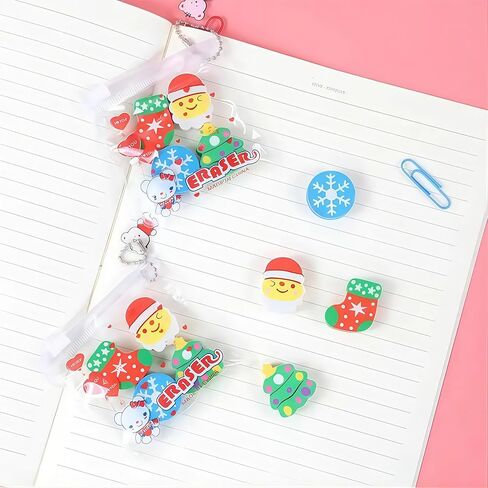 4-Pack Christmas Mini Erasers - Holiday-Themed Pencil Erasers Bulk Set - Cute Santa, Snowflake Designs in 3D with Non-Toxic PVC Material for Classroom Rewards, Gift Filling & School Prizes in Kuwait