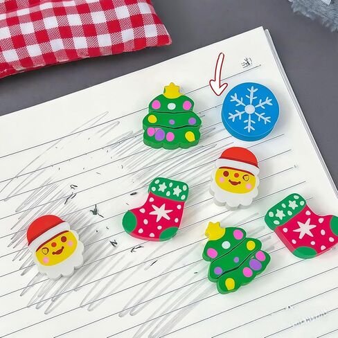 4-Pack Christmas Mini Erasers - Holiday-Themed Pencil Erasers Bulk Set - Cute Santa, Snowflake Designs in 3D with Non-Toxic PVC Material for Classroom Rewards, Gift Filling & School Prizes in Kuwait