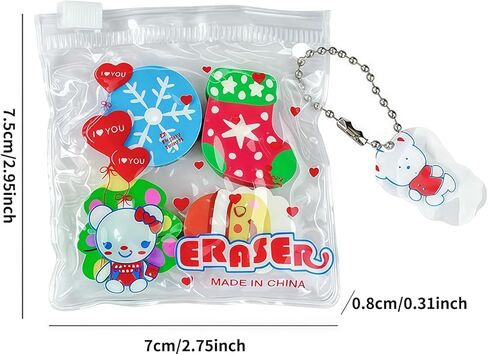 4-Pack Christmas Mini Erasers - Holiday-Themed Pencil Erasers Bulk Set - Cute Santa, Snowflake Designs in 3D with Non-Toxic PVC Material for Classroom Rewards, Gift Filling & School Prizes in Kuwait
