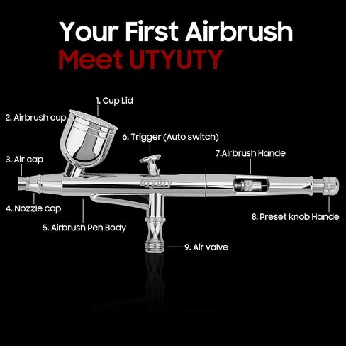 Airbrush Kit with Air Compressor,Portable 27PSI 7 Pressure Levels, 35dB Ultra-Quiet,Dual-Action 0.3mm Airbrush Gun for Beginners,Painting,Models,Makeup,Crafts & Cake Decor in Kuwait