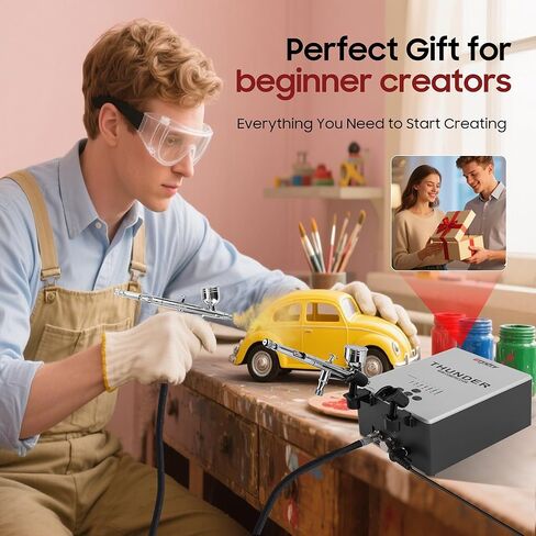 Airbrush Kit with Air Compressor,Portable 27PSI 7 Pressure Levels, 35dB Ultra-Quiet,Dual-Action 0.3mm Airbrush Gun for Beginners,Painting,Models,Makeup,Crafts & Cake Decor in Kuwait