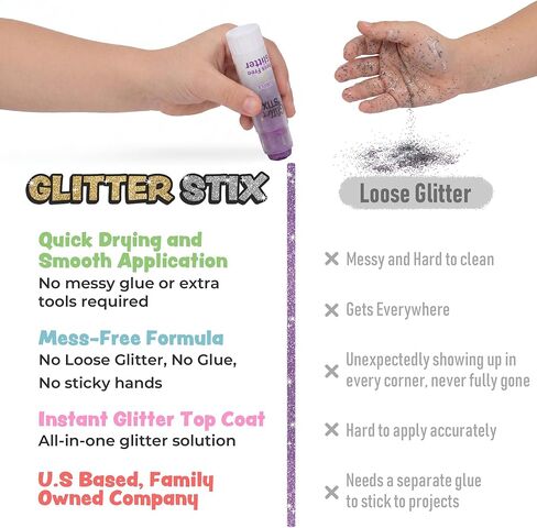 Glitter Stix Mess-Free Glitter Sticks, Set of 12 Colors - Solid Shimmer Topcoat for Coloring Pages, Crafts & Art Projects, No Loose Glitter or Glue, Pairs with Kwik Stix Paint Sticks for Kids in Kuwait