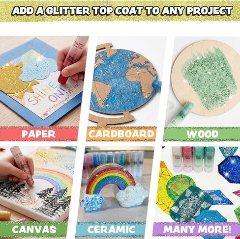 Glitter Stix Mess-Free Glitter Sticks, Set of 12 Colors - Solid Shimmer Topcoat for Coloring Pages, Crafts & Art Projects, No Loose Glitter or Glue, Pairs with Kwik Stix Paint Sticks for Kids in Kuwait