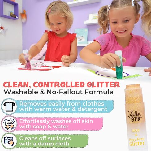 Glitter Stix Mess-Free Glitter Sticks, Set of 12 Colors - Solid Shimmer Topcoat for Coloring Pages, Crafts & Art Projects, No Loose Glitter or Glue, Pairs with Kwik Stix Paint Sticks for Kids in Kuwait