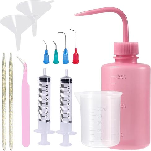 Matio Snow Globe Tumbler Supplies, 13 Pcs Snowglobe Tumbler Accessories Kit with Large Funnels, Squeeze Bottle, Syringes, Tweezers, Starter Kit Tool for DIY Glitter Snow Globe Tumbler Craft Cup Making in Kuwait