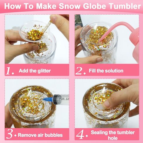 Matio Snow Globe Tumbler Supplies, 13 Pcs Snowglobe Tumbler Accessories Kit with Large Funnels, Squeeze Bottle, Syringes, Tweezers, Starter Kit Tool for DIY Glitter Snow Globe Tumbler Craft Cup Making in Kuwait