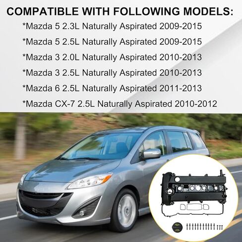 Engine Valve Cover Kit Compatible with 2010-2013 Mazda 3, 2009-2015 Mazda 5, Mazda 6 & CX-7 | Direct Fit for 2.0L, 2.3L, 2.5L Engines, Replace Part # L502-10-210E / L50210210E in Kuwait