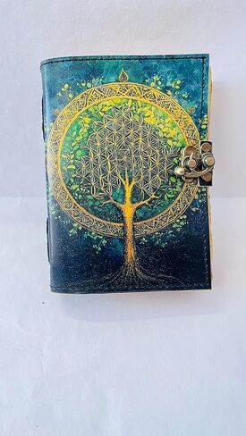 Handmade Vintage Leather Journal, Tree of Life Design, Deckle Edge Unlined Pages, Metal C Lock, 7x5 Inches, 200 Pages in Kuwait