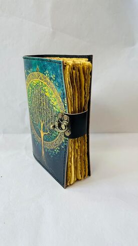 Handmade Vintage Leather Journal, Tree of Life Design, Deckle Edge Unlined Pages, Metal C Lock, 7x5 Inches, 200 Pages in Kuwait