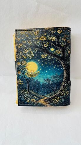 Handmade Vintage Leather Journal with Deckle Edge Unlined Pages, Moon Forest Cover, Brass C Lock, 7x5 Inch, 200 Pages in Kuwait