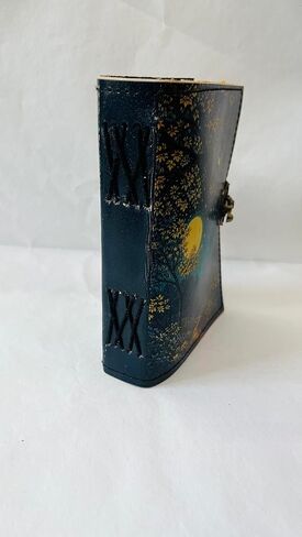 Handmade Vintage Leather Journal with Deckle Edge Unlined Pages, Moon Forest Cover, Brass C Lock, 7x5 Inch, 200 Pages in Kuwait