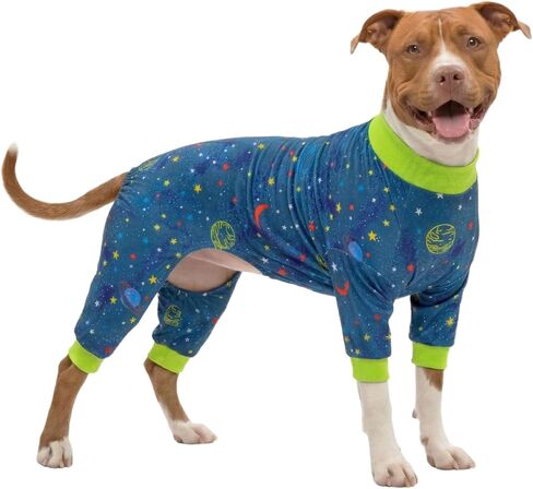 ملابس LovinPet Dog Pjs للكلاب الكبيرة Pitbull - ملابس داخلية للكلاب لتخفيف القلق، طباعة فضائية بحرية، ملابس PJs كبيرة للكلاب، بلوفر ملابس الكلاب الكبيرة السلالات، قميص داخلي لبدلة تعافي الكلاب من جراحات الكلاب، مقاس 2Xl in Kuwait