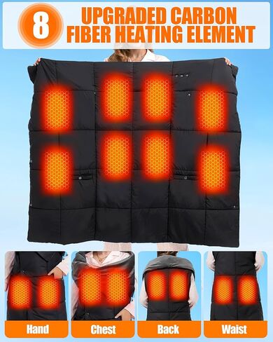 Kids Heated Blanket Battery Powered - 52x43 in Portable Wireless Cordless Throw Electric Rechargeable Heating Blanket, Upgraded 7.4V Battery Pack Heating Element (Black) in Kuwait
