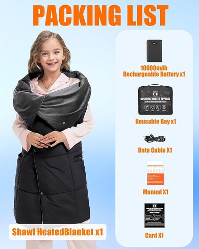 Kids Heated Blanket Battery Powered - 52x43 in Portable Wireless Cordless Throw Electric Rechargeable Heating Blanket, Upgraded 7.4V Battery Pack Heating Element (Black) in Kuwait