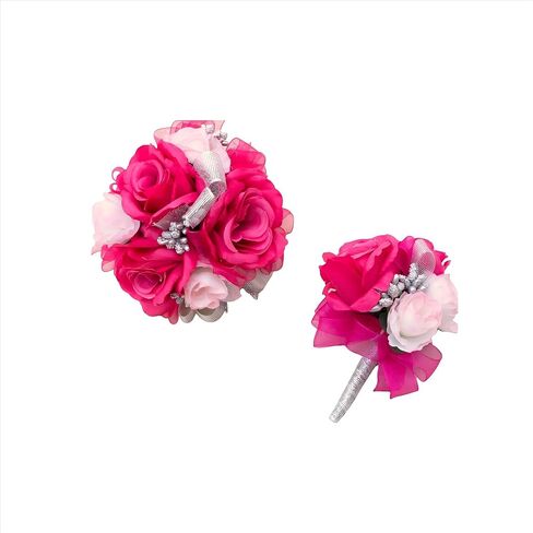 Ansuma Hot Pink Rose Corsage Boutonniere Set Real Touch Flowers for Men and Women, Bride Bridesmaid Groom Fuchsia Wedding Flowers Accessories Prom Party Dinner Dance Anniversary (Fuchsia) in Saudi Arabia