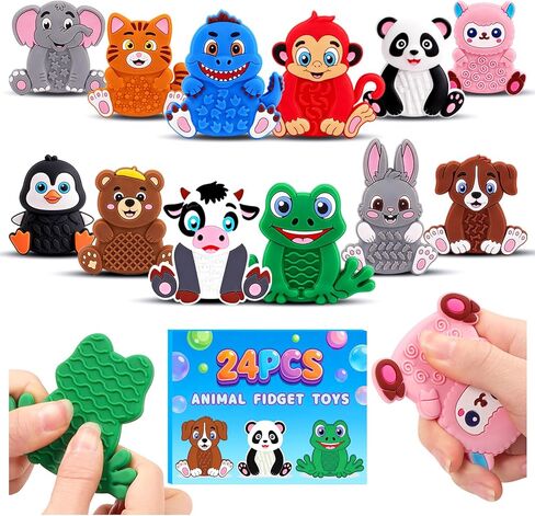 12 Pack Animal Texture Sensory Toys for Kids, Toddler Travel Toys for Airplane Car Roadtrip, Silicone Calming Autism Quiet Fidgets for Classroom, Birthday Gifts for Kids Toddlers in Kuwait