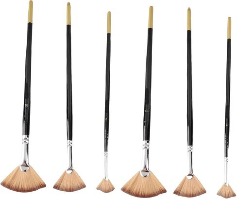 6 Pieces Fan Brush for Painting, Artist Acrylic Paint Brushes Set Nylon Hair Paint Brush Paint Brushes with Nylon Hair Long Wood Handle for Acrylic Watercolor Oil Painting in Kuwait
