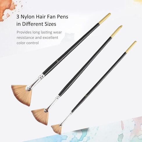 6 Pieces Fan Brush for Painting, Artist Acrylic Paint Brushes Set Nylon Hair Paint Brush Paint Brushes with Nylon Hair Long Wood Handle for Acrylic Watercolor Oil Painting in Kuwait