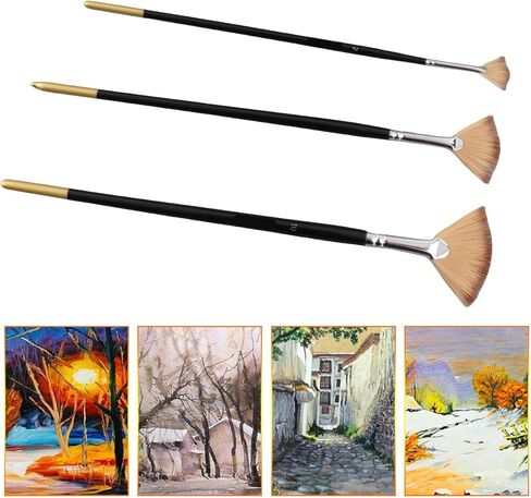 6 Pieces Fan Brush for Painting, Artist Acrylic Paint Brushes Set Nylon Hair Paint Brush Paint Brushes with Nylon Hair Long Wood Handle for Acrylic Watercolor Oil Painting in Kuwait