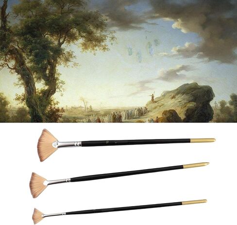 6 Pieces Fan Brush for Painting, Artist Acrylic Paint Brushes Set Nylon Hair Paint Brush Paint Brushes with Nylon Hair Long Wood Handle for Acrylic Watercolor Oil Painting in Kuwait