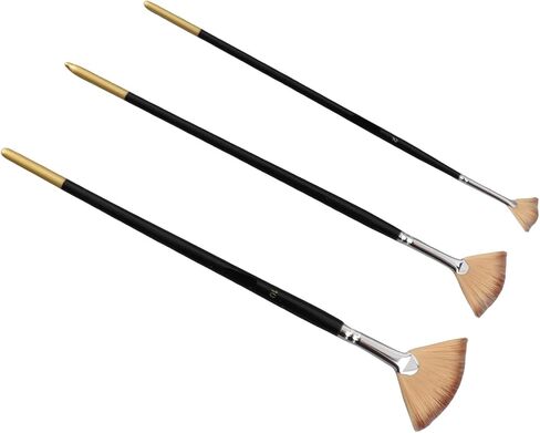 Yosoo Fan Paint Brush Set, 3 Sizes Nylon Hair Artist Fan Brushes with Long Wooden Handle, for Acrylic Watercolor Oil Painting Art in Kuwait