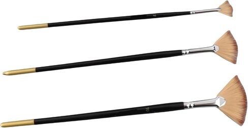 Yosoo Fan Paint Brush Set, 3 Sizes Nylon Hair Artist Fan Brushes with Long Wooden Handle, for Acrylic Watercolor Oil Painting Art in Kuwait
