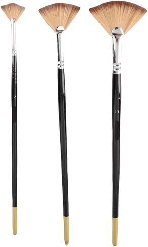 Yosoo Fan Paint Brush Set, 3 Sizes Nylon Hair Artist Fan Brushes with Long Wooden Handle, for Acrylic Watercolor Oil Painting Art in Kuwait