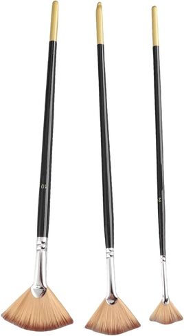 Yosoo Fan Paint Brush Set, 3 Sizes Nylon Hair Artist Fan Brushes with Long Wooden Handle, for Acrylic Watercolor Oil Painting Art in Kuwait