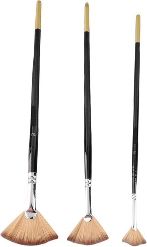 Yosoo Fan Paint Brush Set, 3 Sizes Nylon Hair Artist Fan Brushes with Long Wooden Handle, for Acrylic Watercolor Oil Painting Art in Kuwait