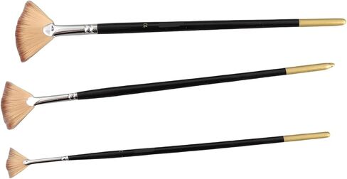 Yosoo Fan Paint Brush Set, 3 Sizes Nylon Hair Artist Fan Brushes with Long Wooden Handle, for Acrylic Watercolor Oil Painting Art in Kuwait