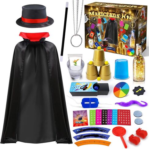 PATIFEED Kids Magic Kit, Magic Tricks Set with Magician Costume & Top Hat & Video Instructions for Boys Girls Ages 6-12, Christmas Halloween Birthday Gift Toys for Kids in Kuwait