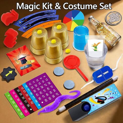 PATIFEED Kids Magic Kit, Magic Tricks Set with Magician Costume & Top Hat & Video Instructions for Boys Girls Ages 6-12, Christmas Halloween Birthday Gift Toys for Kids in Kuwait