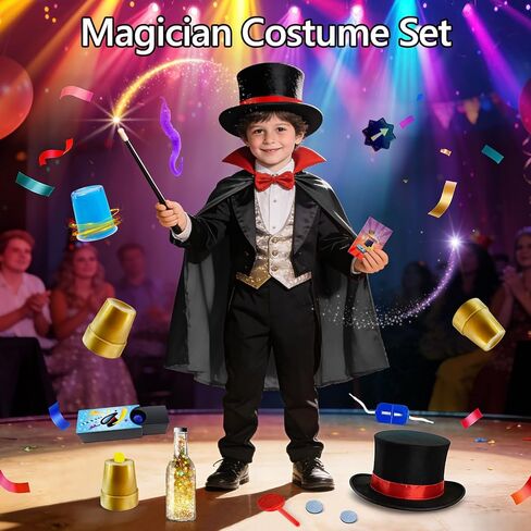 PATIFEED Kids Magic Kit, Magic Tricks Set with Magician Costume & Top Hat & Video Instructions for Boys Girls Ages 6-12, Christmas Halloween Birthday Gift Toys for Kids in Kuwait