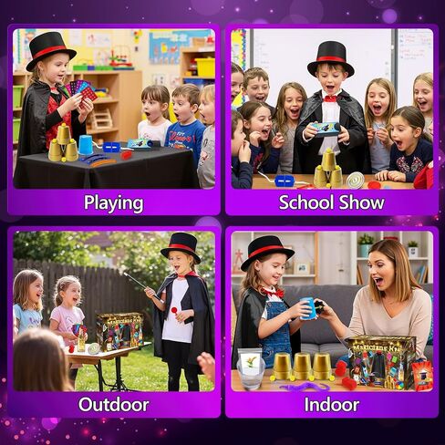 PATIFEED Kids Magic Kit, Magic Tricks Set with Magician Costume & Top Hat & Video Instructions for Boys Girls Ages 6-12, Christmas Halloween Birthday Gift Toys for Kids in Kuwait