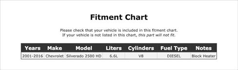 سخان المحرك متوافق مع شيفروليه سيلفرادو 2500 HD 6.6L V8 الديزل 2016 2015 2014 2013 2012 2011 2010 2009 2008 2007 2006 2005 2004 2003 2002 2001 P-5327678 in Kuwait
