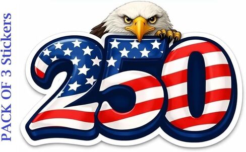 250 Anniversary Stickers, 3 pcs Pack USA American Flag Sticker Decal Bald Eagle, 5 inches - Waterproof Vinyl Car Bumper Sticker Decal in Kuwait