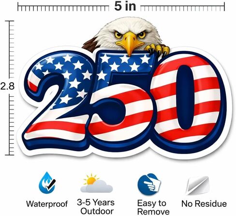 250 Anniversary Stickers, 3 pcs Pack USA American Flag Sticker Decal Bald Eagle, 5 inches - Waterproof Vinyl Car Bumper Sticker Decal in Kuwait
