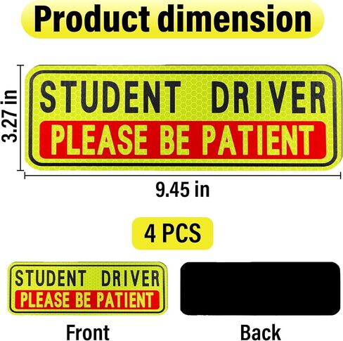 bfxm 4 قطع مغناطيس سائق الطالب للسيارة، مغناطيس سائق جديد للسيارة، يرجى التحلي بالصبر سائق الطالب المغناطيسي مضحك، قابلة لإعادة الاستخدام المنقولة عاكسة السلامة تحذير المغناطيس in Kuwait